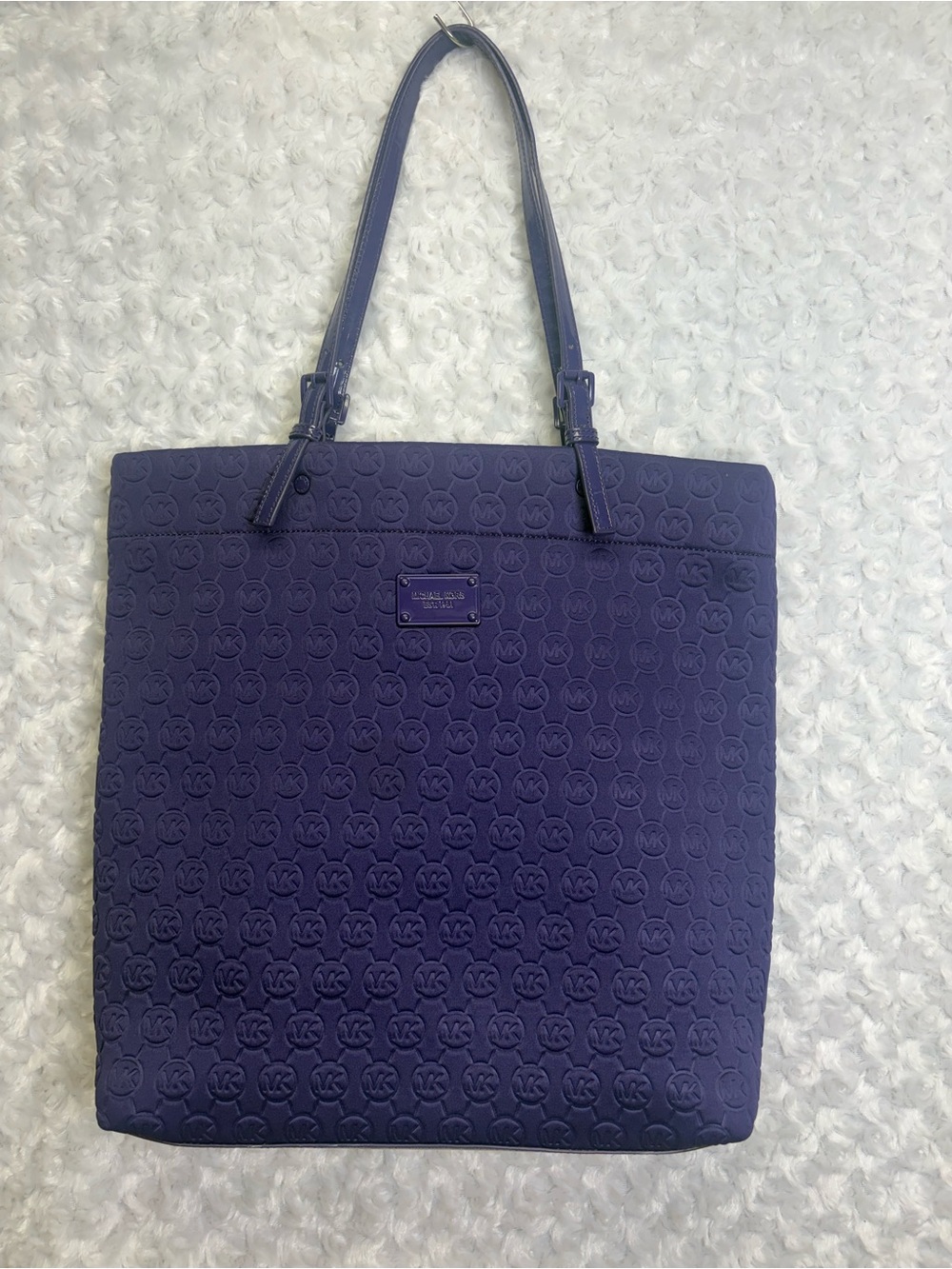 Michael Kors Deep Purple Embossed neoprene jet set Tote 15” x 15”